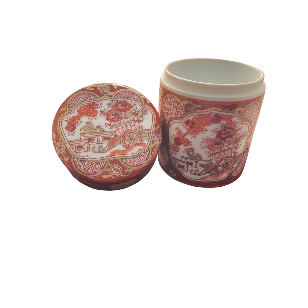 Goldimari Handpainted Tea-Spice Jar Red Goldd Floral Pattern